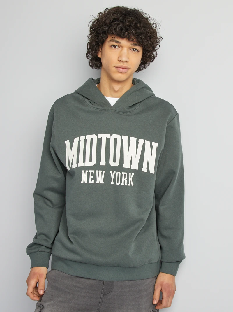 man- green printed hooded sweatshirt